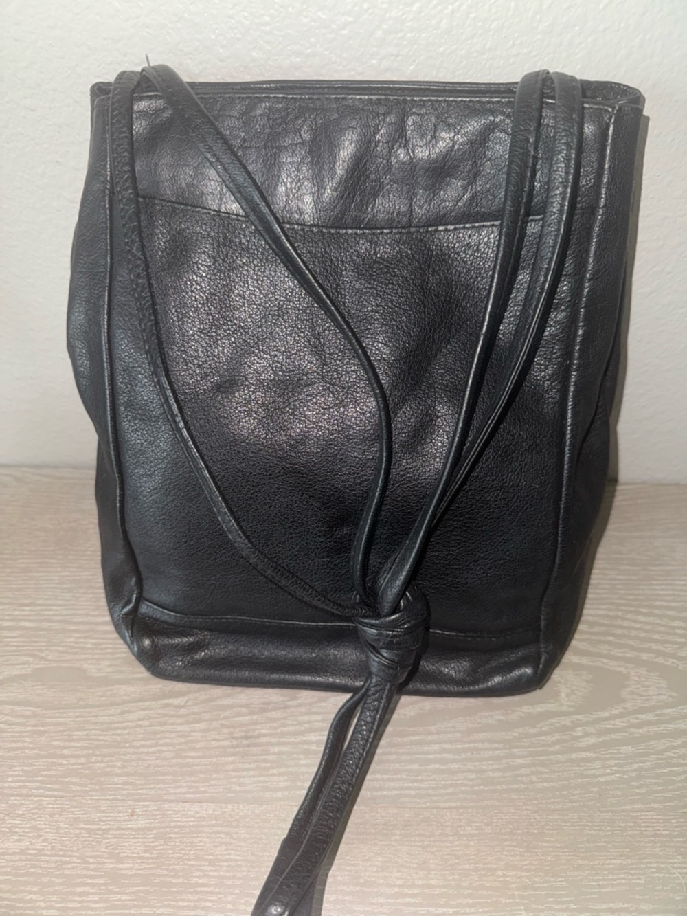 Black Genuine Cowhide Leather Tote Bag